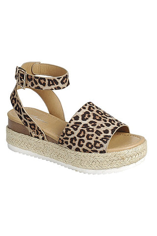 Leopard Print Sandals with Ankle Strap