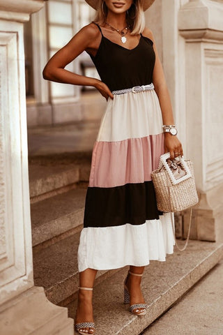 BLACK, MAUVE & WHITE COLOR BLOCK MAXI