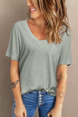 Gray T-shirt with Button Accents