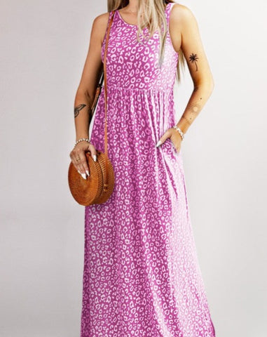 LEOPARD SLEEVELESS MAXI IN ROSE