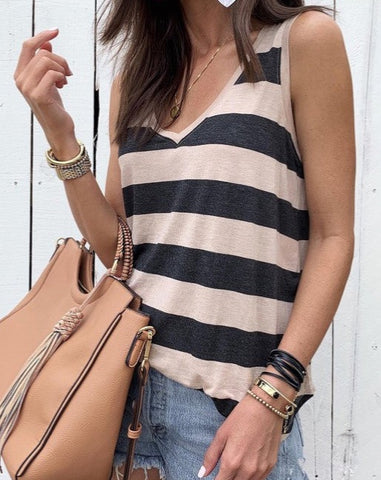 Pale Pink and Black Striped Tank Top